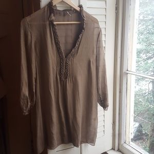 Elie Tahari sheer gold brown silk tunic